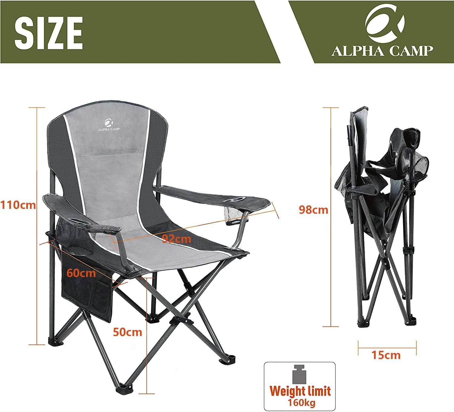 Thumbnail 2 de Alpha Camp Heavy Duty Camping Chair 160kg