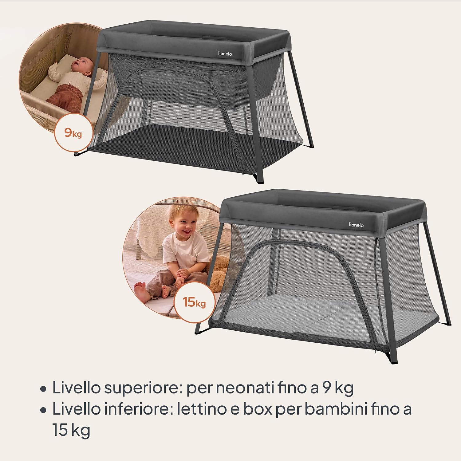 Thumbnail 1 de Lionelo Alice Lettino da Viaggio 3 in 1: culla co-sleeping e box gioco pieghevole 104×70 cm