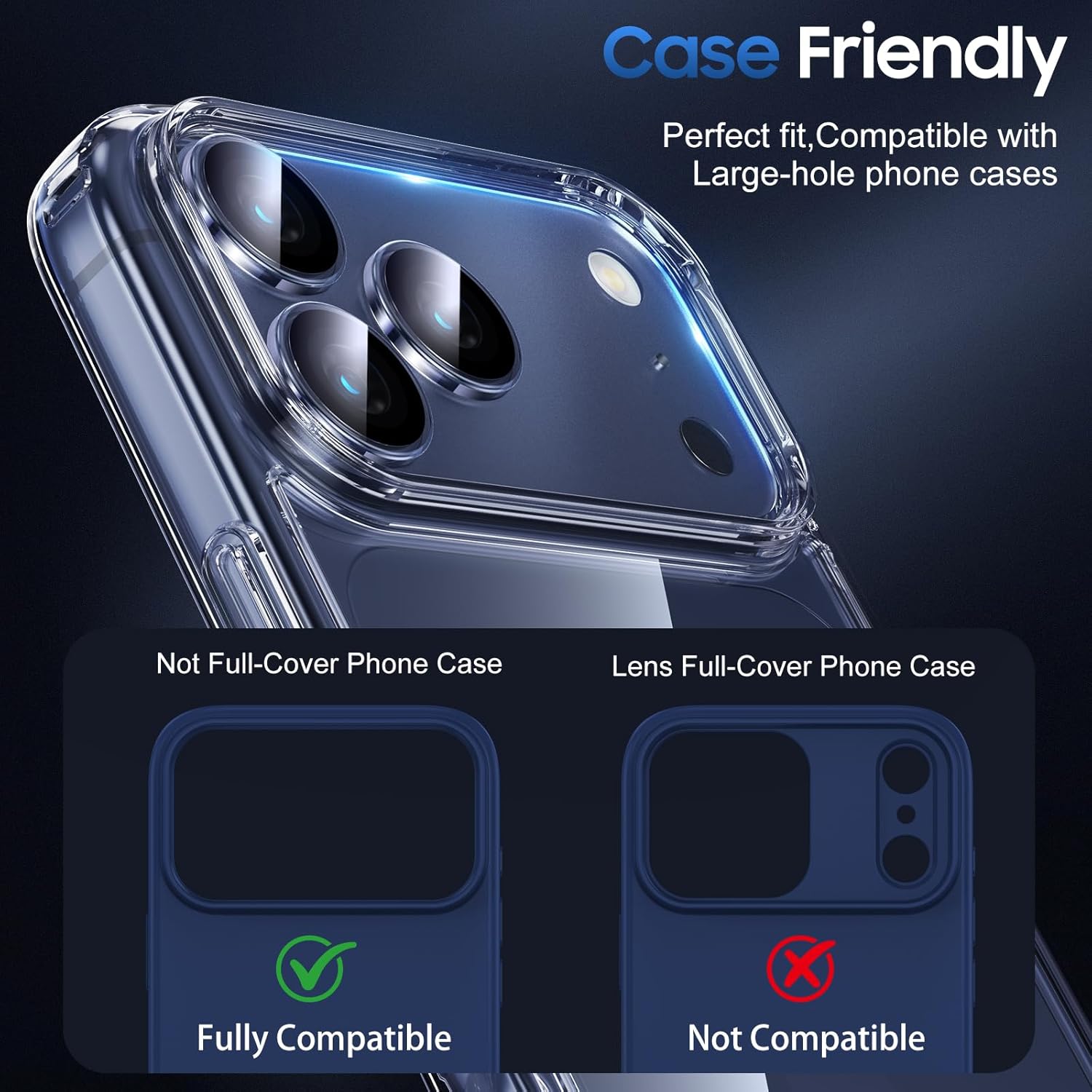 Detalle 2 de UniqueMe 3-Pack iPhone 17 Pro Max Camera Lens Protector with Drop Protection