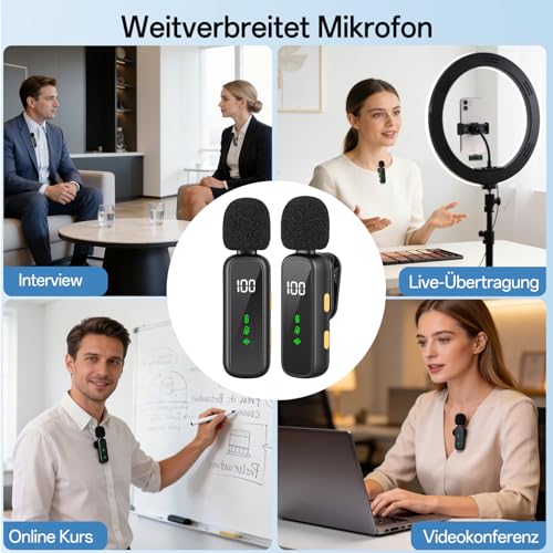 Thumbnail 2 de Koilboane MiniMikrofon für Handy mit Batterie-Display Lavalier Wireless Mikrofon – USB-/Lightning-Adapter inklusive