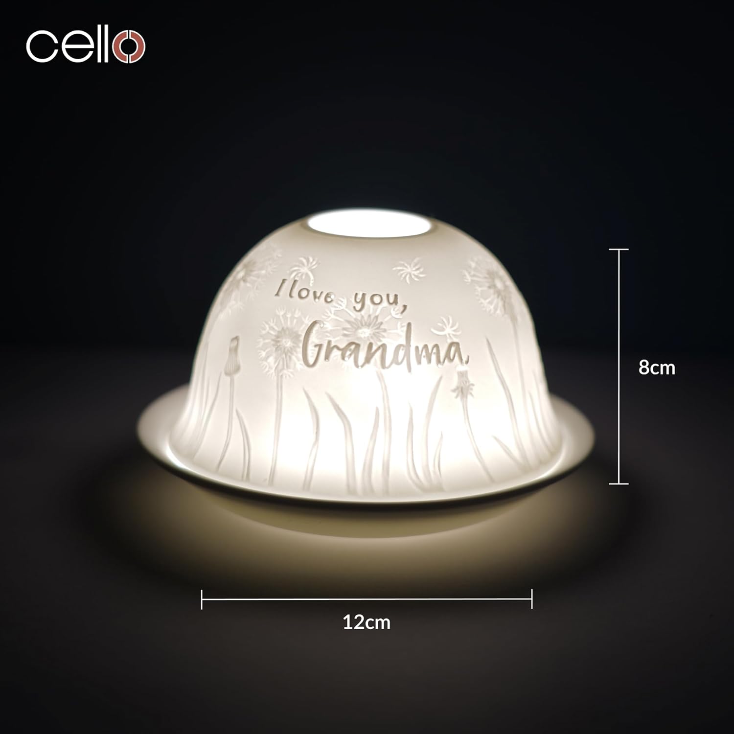 Thumbnail 2 de Cello Porcelain Tealight Holder Dome “I Love You Grandma” 3D Projection LED/Wax Warmer