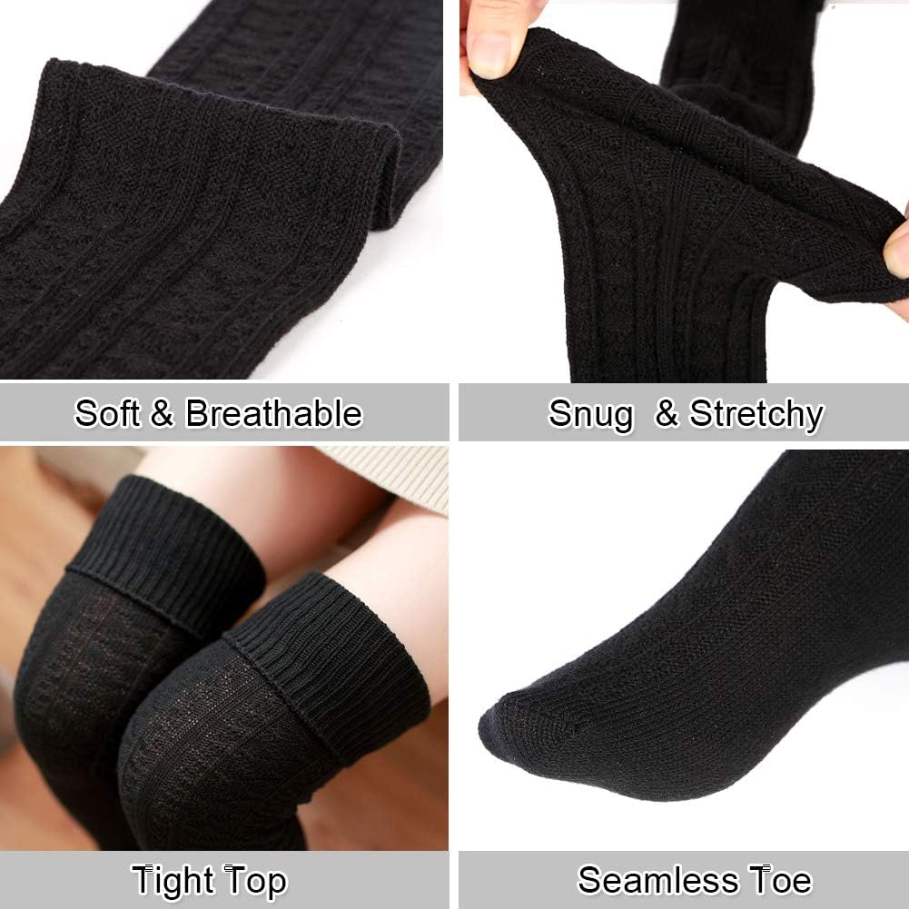Detalle 2 de Moon Wood Women’s Extra Long Thigh High Socks (80% Cotton Knit) — Warm Cable-Knit Leg Warmers
