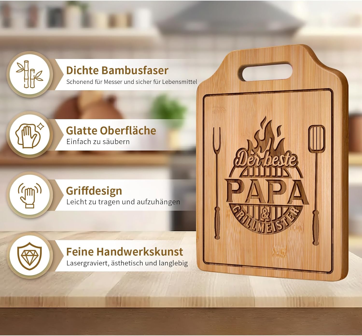 Thumbnail 3 de Giftasy Graviertes Bambus-Schneidebrett für Papa – Personalisiertes Geschenk mit Lasergravur