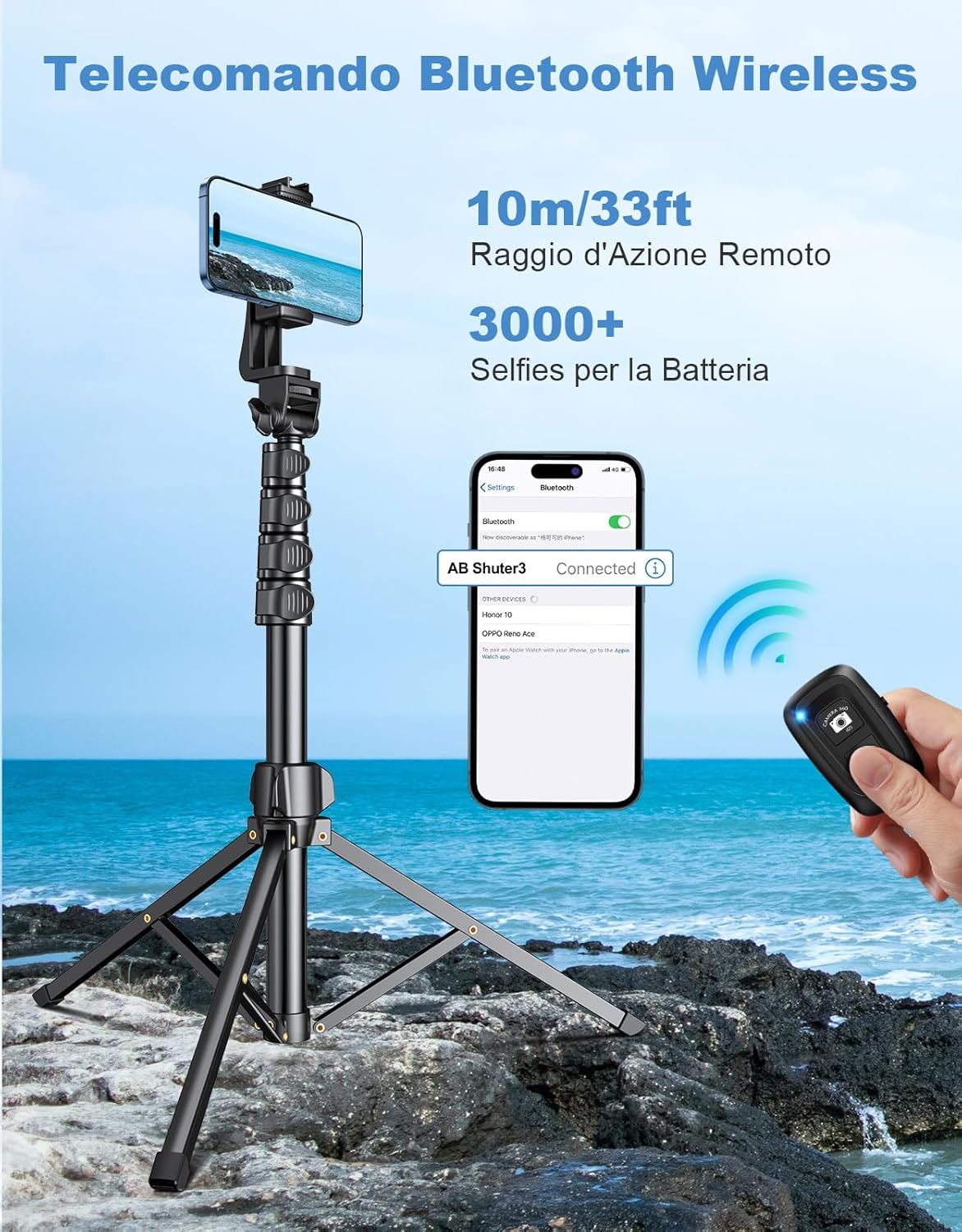 Detalle de CIRYCASE 3 in 1 Treppiede Smartphone 177 cm Estensibile: stabilità, versatilità e telecomando