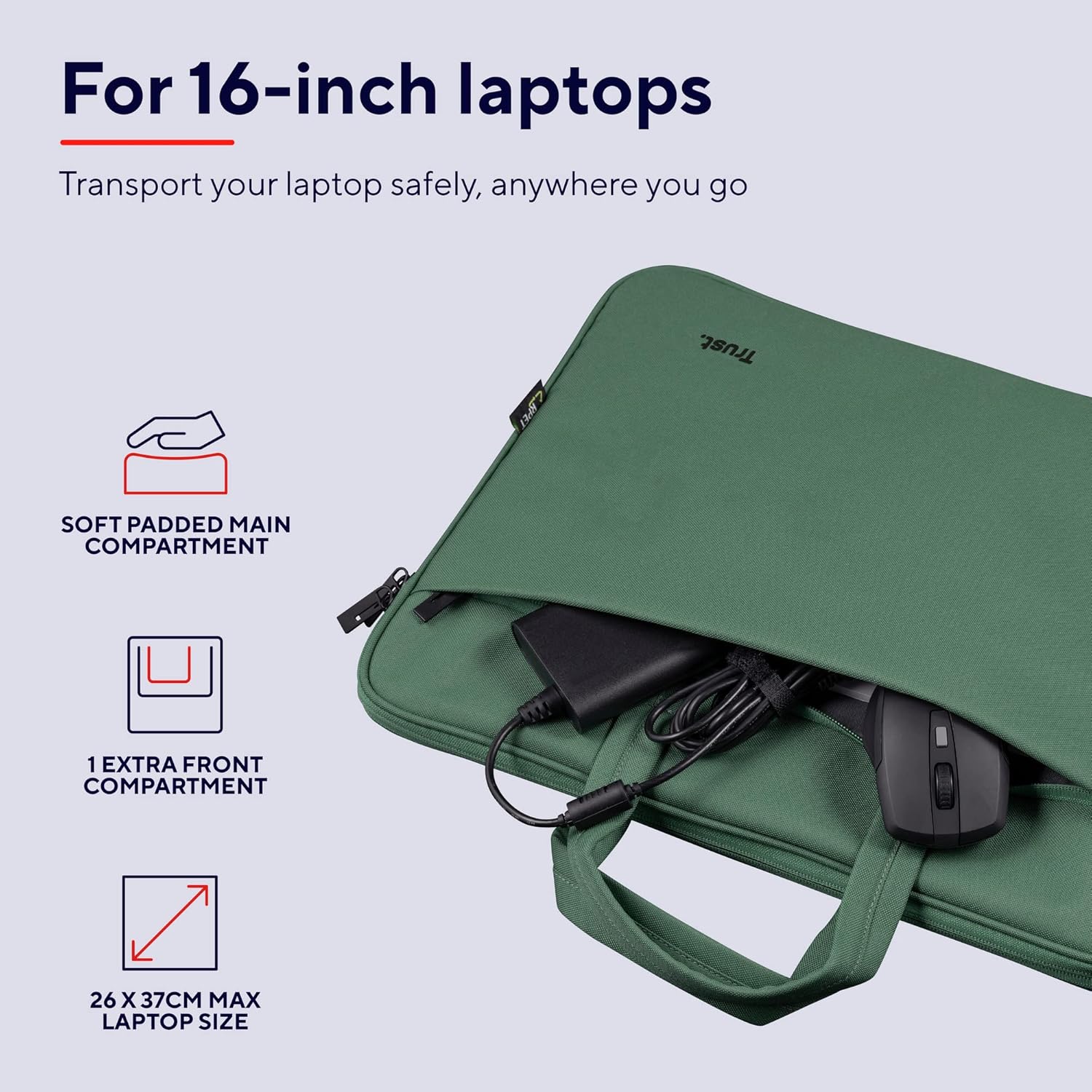 Thumbnail 4 de Trust Bologna Sustainable Slim Laptop Bag 16 Inch with Shoulder Strap (Green)