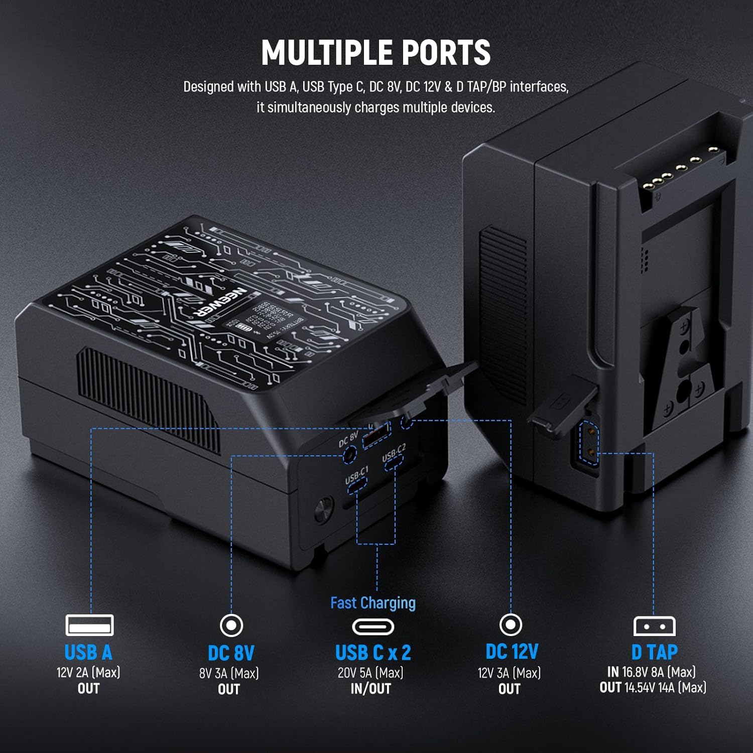 Thumbnail 2 de NEEWER PS099S Mini batteria V-Mount 6800mAh 99Wh con controllo app OLED e ricarica rapida PD 100W
