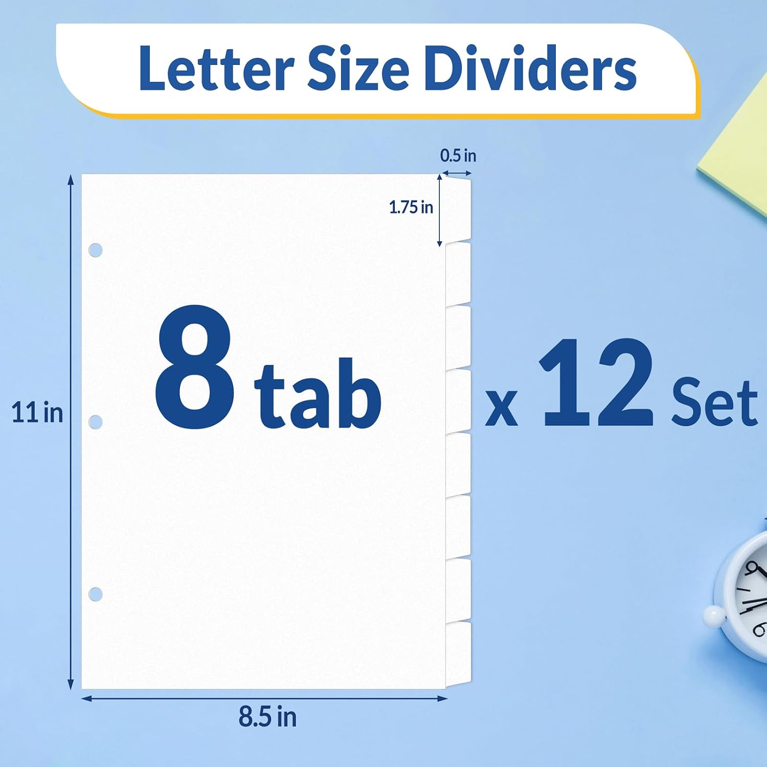 Detalle 2 de SUNEE White Tab -12 Set Binder Dividers, Letter Size, 8 Tabs, 96 Count