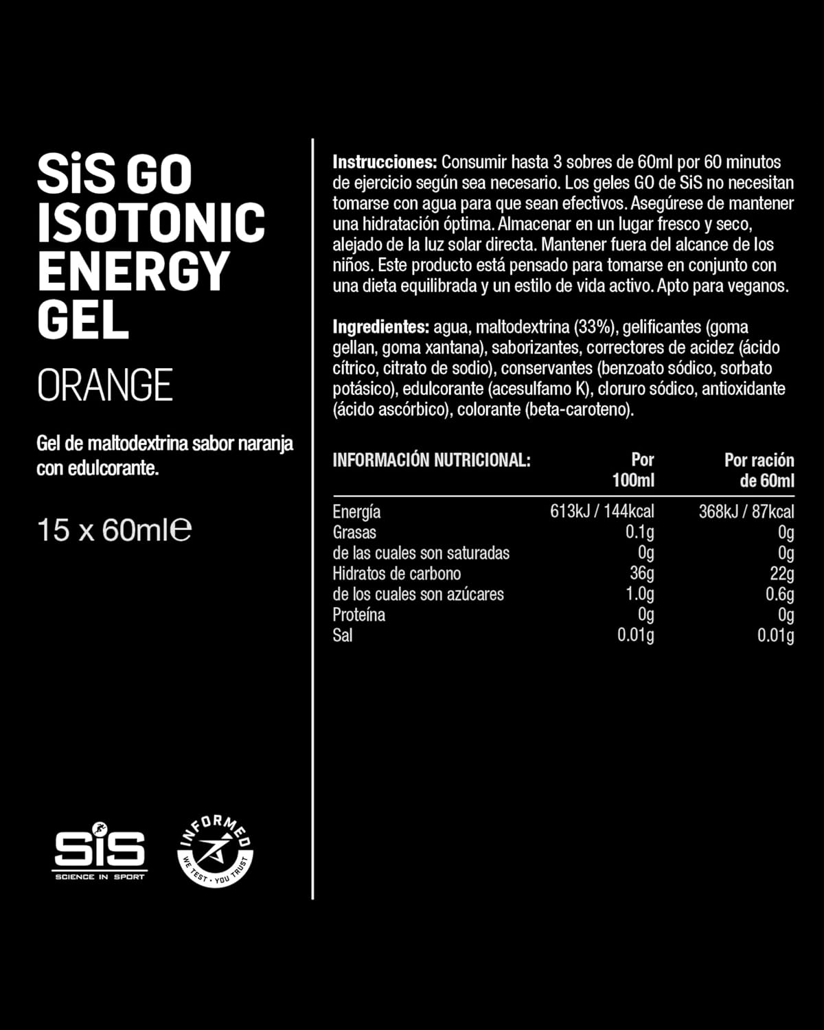 Thumbnail 4 de Science in Sport GO Gel Energético 🍊 15x60ml Naranja Vegano