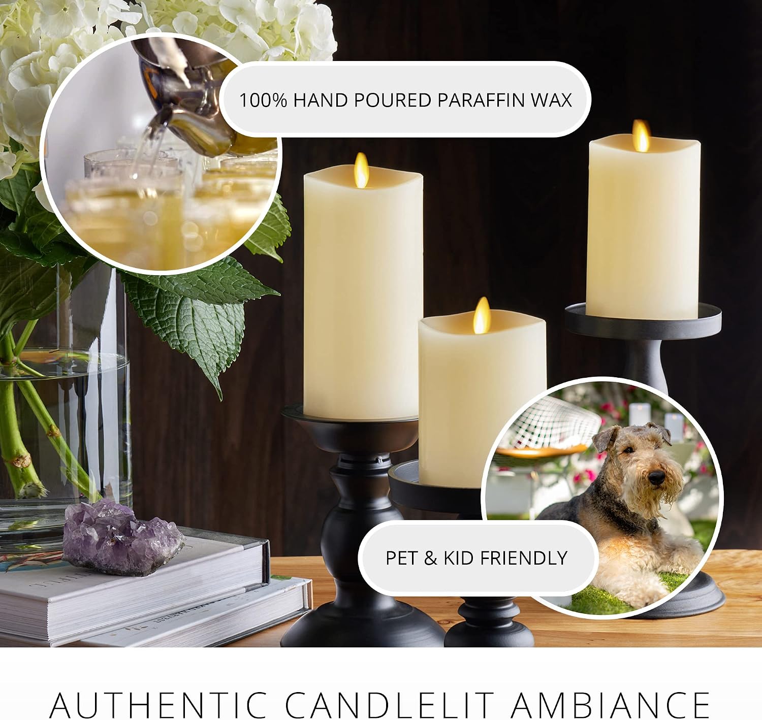 Detalle de Luminara 996073 Flameless LED Pillar Candles, Ivory Set of 3 with Remote
