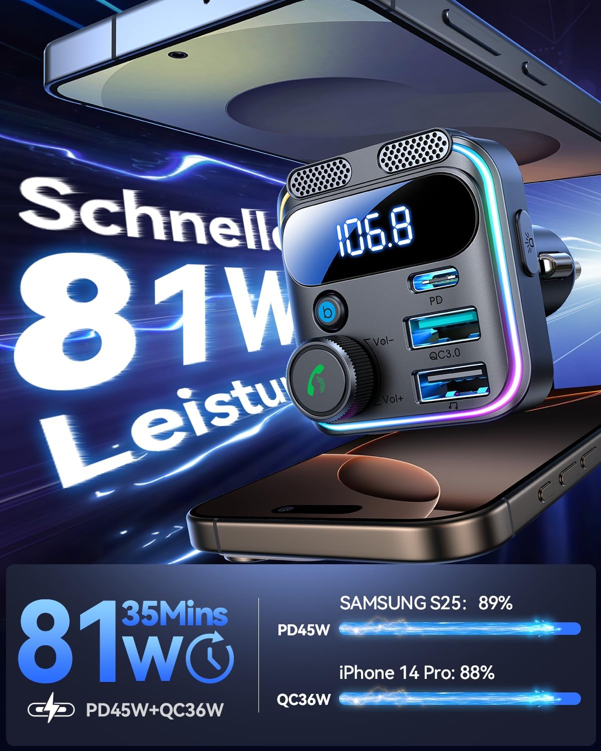 Thumbnail 2 de JOYROOM 81W Bluetooth Adapter Auto 45W