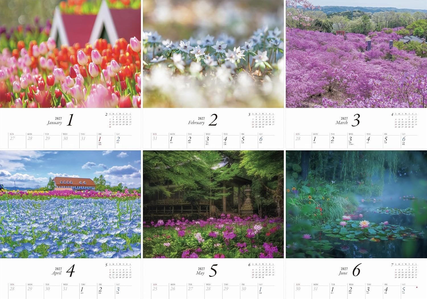 Detalle de カレンダー2027 心に残る癒やしの花風景|壁掛け・月めくり、六曜・二十四節気対応