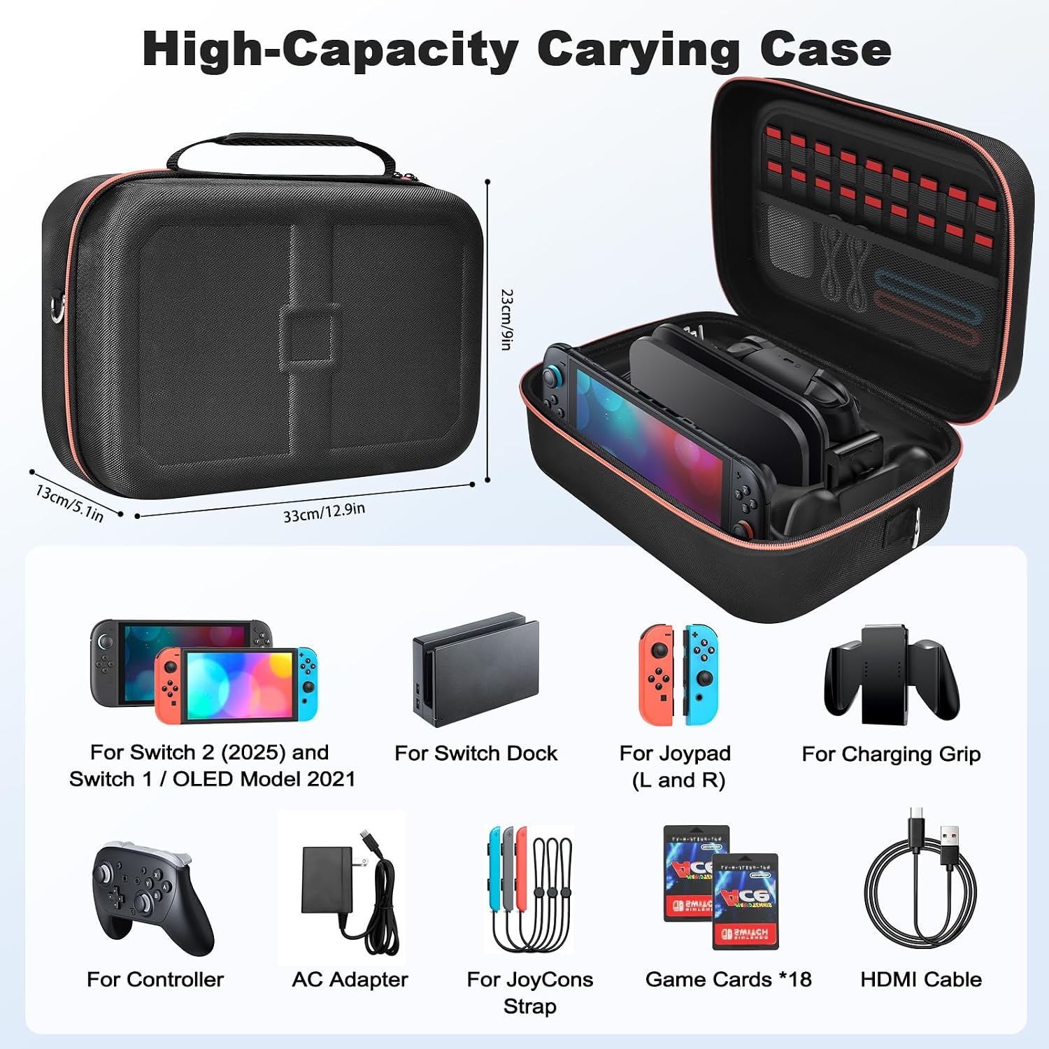 Detalle 2 de Gorixer NTT22B Switch Carrying Case, Hard EVA Shell, 18 Game Card Slots