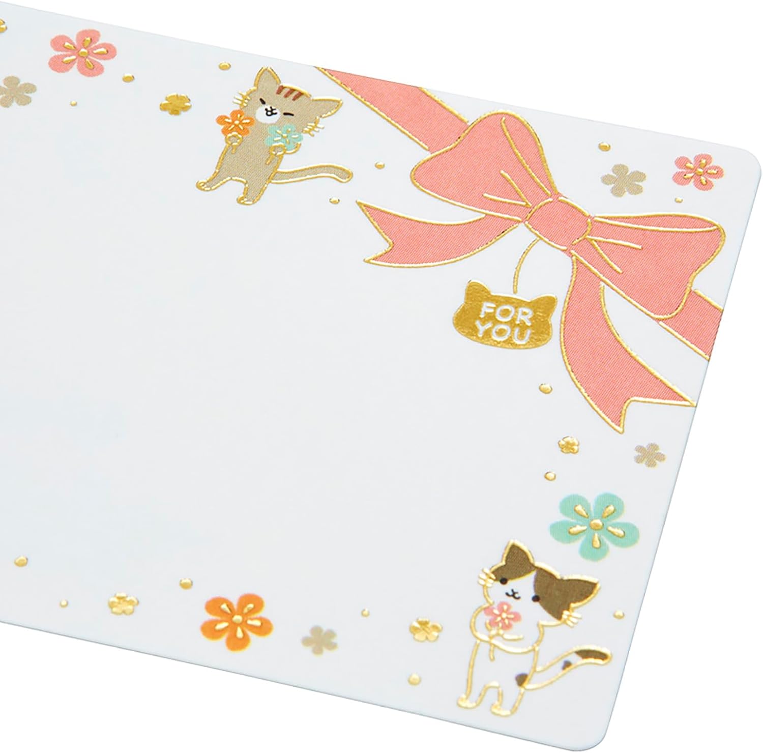 Thumbnail 1 de サンリオ MU154-3950378 ミニグリーティングカード ネコと花とリボン、金箔線画と封筒付き