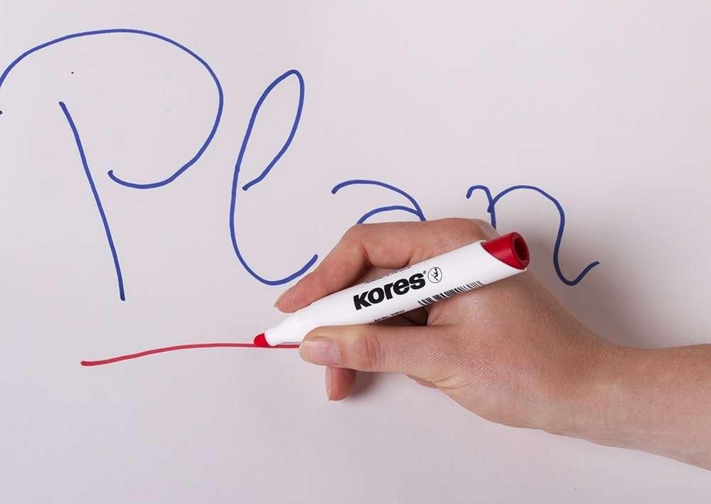 Thumbnail 2 de Kores K-Marker XW1 – Set di pennarelli a punta rotonda per lavagna bianca con inchiostro pulibile a secco, 4 colori + 1 cancellino magnetico