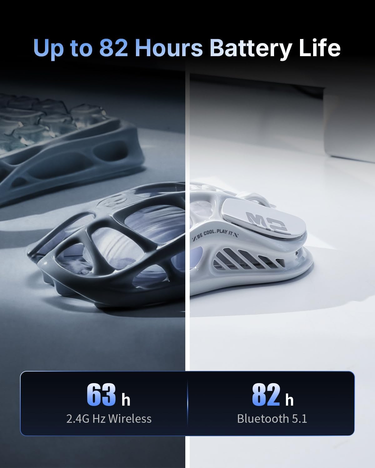 Detalle 2 de GravaStar Mercury M2 Gaming-Maus kabellos (2,4 GHz/Bluetooth/Kabel) mit bis zu 26.000 DPI, 79 g und PAW3395