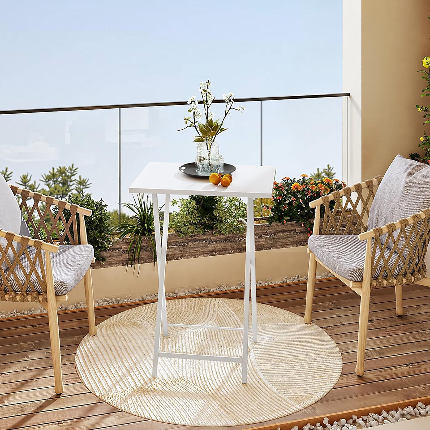 Detalle de HOOBRO Table d’appoint pliable blanche EWW15BZ01 (48 x 36 x 66,5 cm)