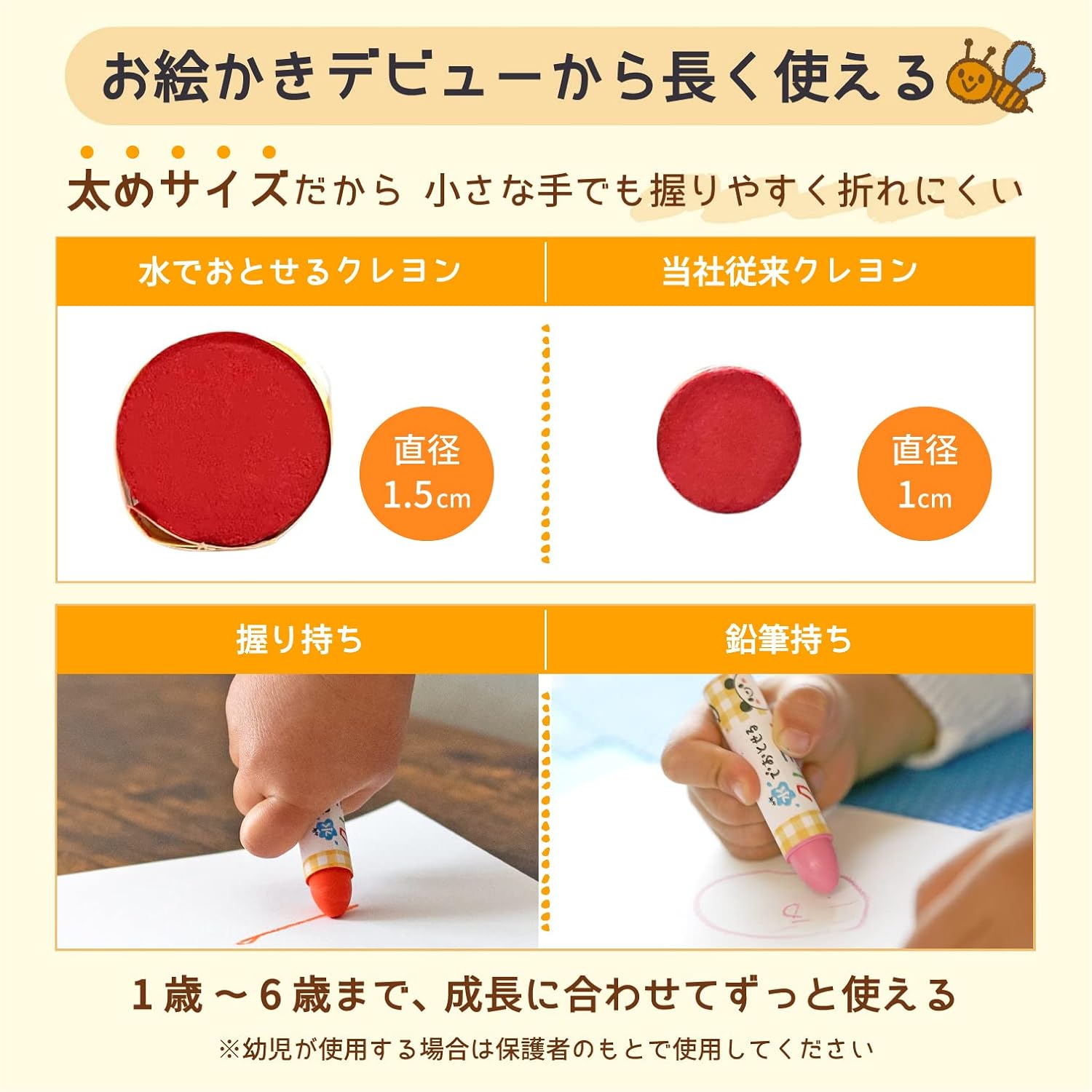 Detalle de サクラクレパス WYL16 水でおとせるクレヨン 16色セット、太めで折れにくいタイプ