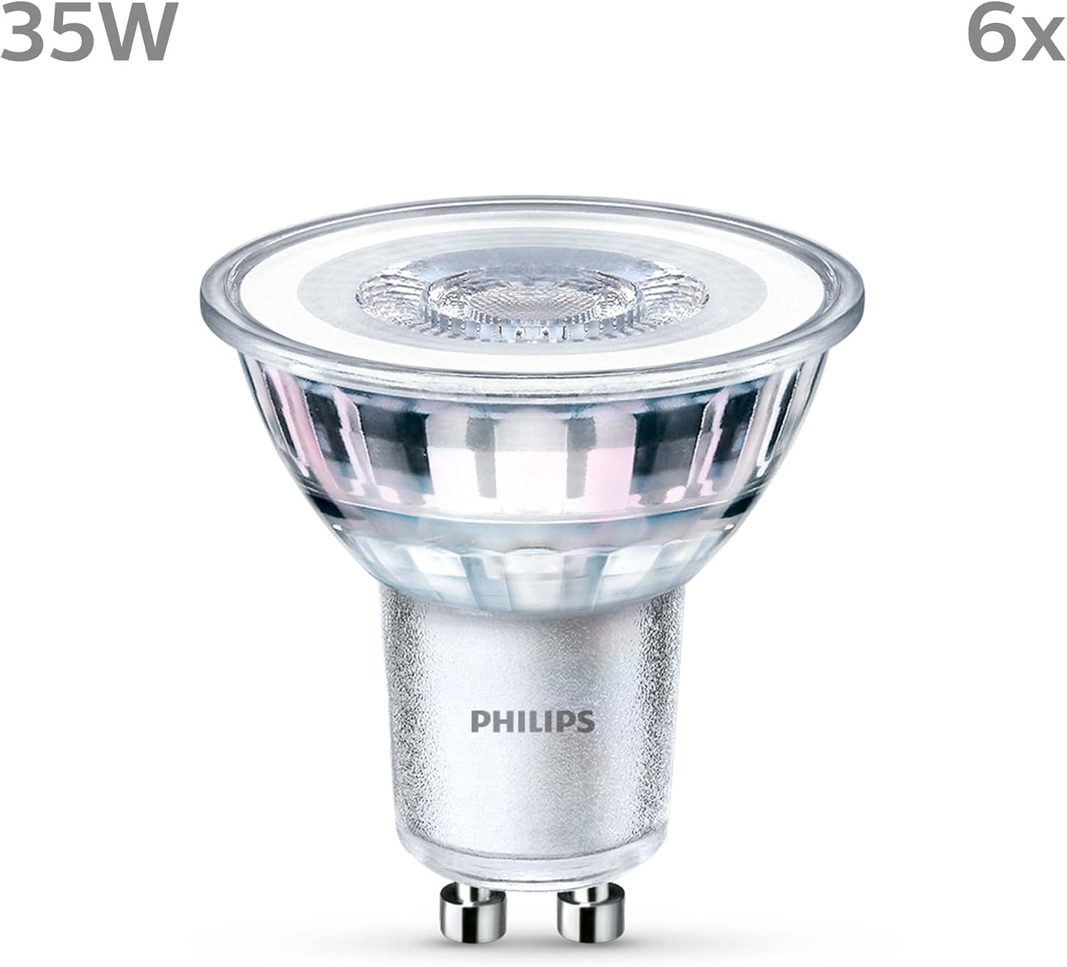 Detalle de PHILIPS LED Classic Spot Light Bulb 6 Pack (GU10) 35W, Cool White 4000K, Non-Dimmable
