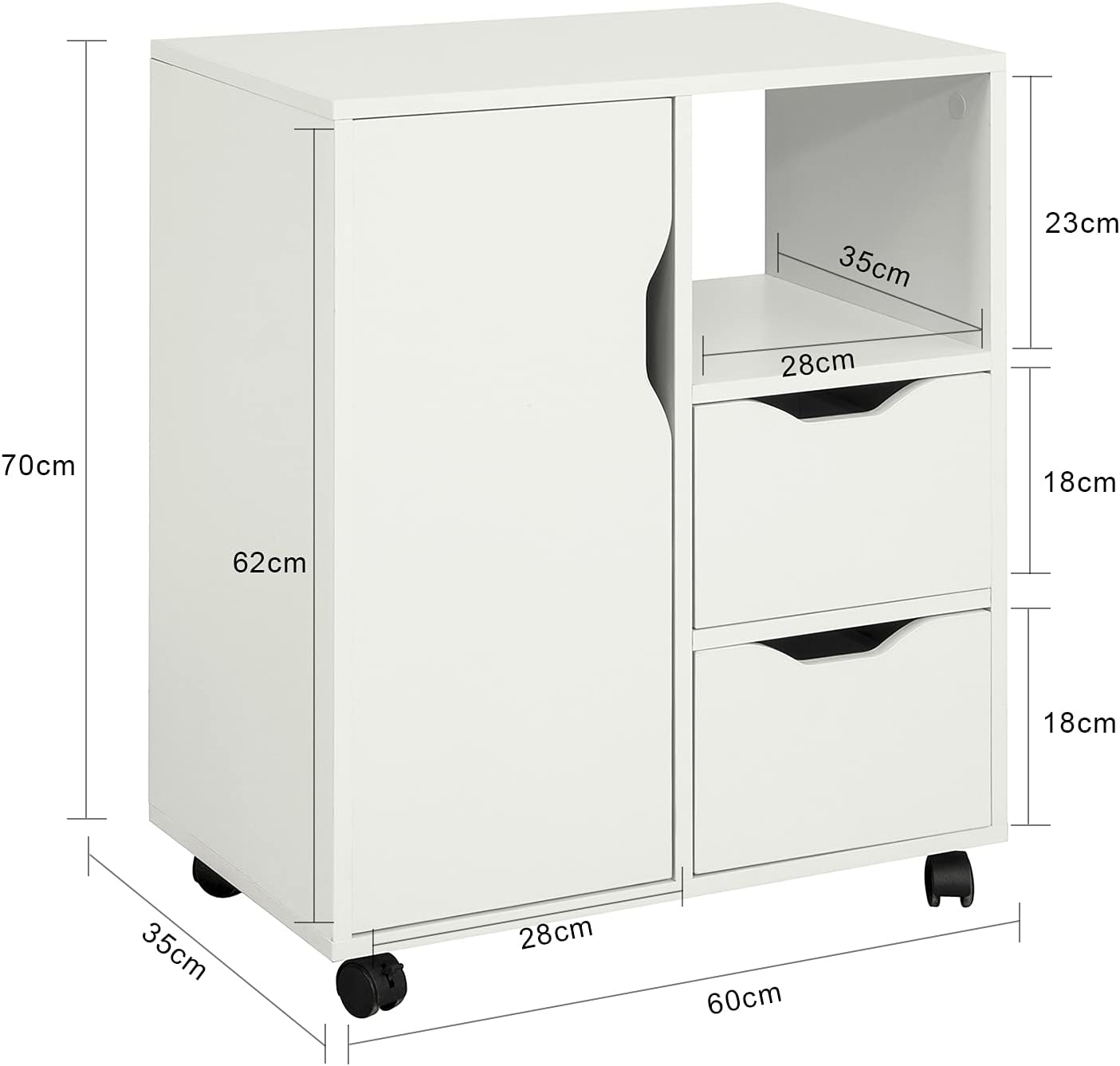 Detalle 1 de SoBuy FBT105-W Rollcontainer 60×70×35 cm 🗄