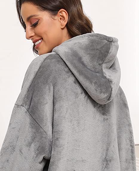 Thumbnail 4 de Lostrain Oversized Blanket Hoodie, Grey Sherpa-Lined Flannel with Hood and Pocket