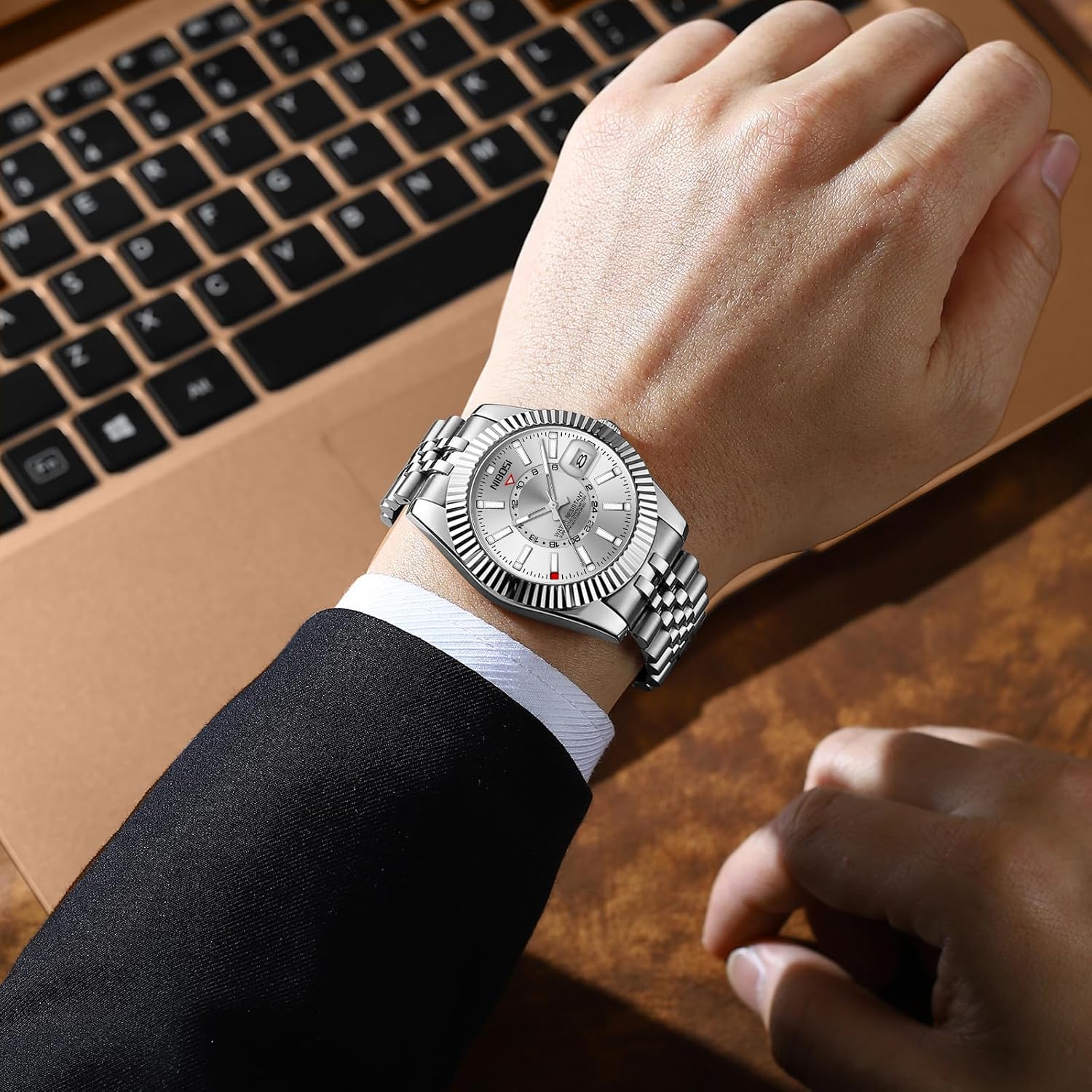 Thumbnail 6 de NIBOSI Orologio da polso da uomo business dress analogico al quarzo impermeabile con datario in acciaio inox