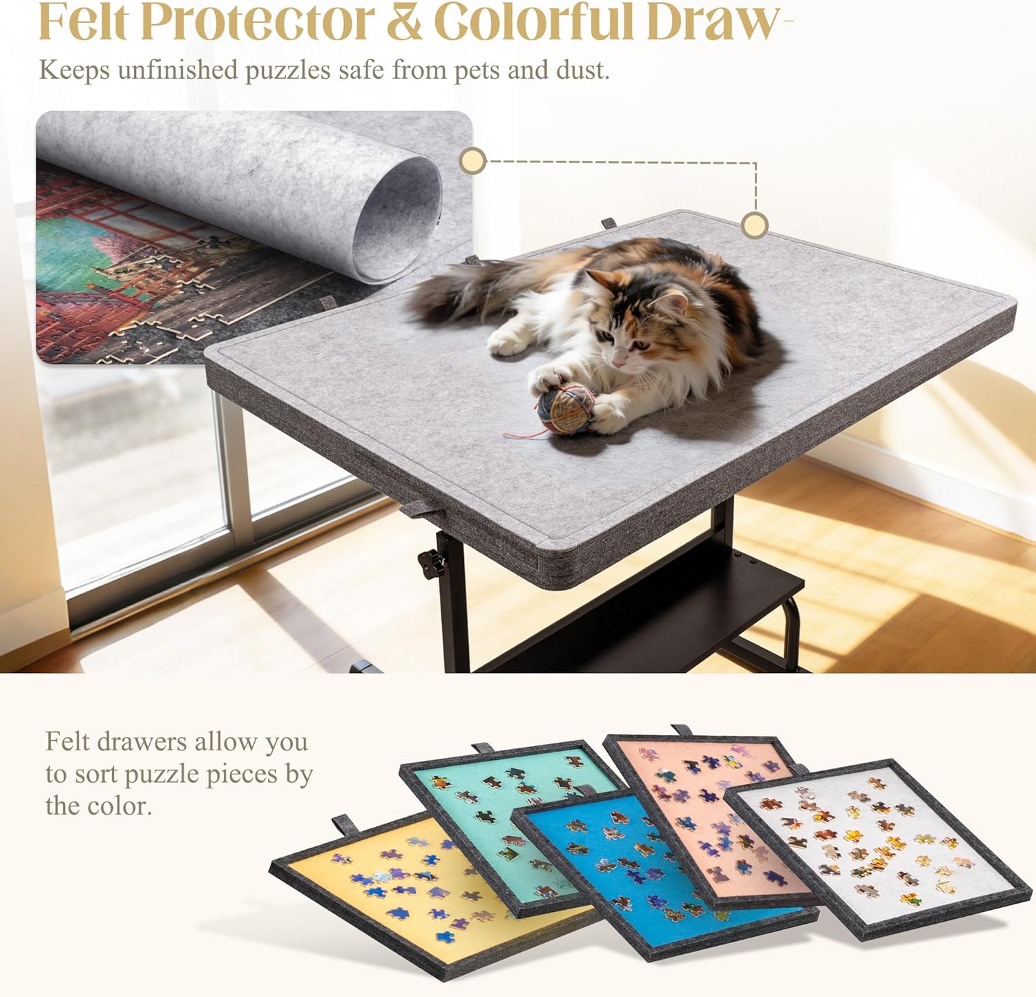 Thumbnail 4 de Tektalk 1500 Piece Felt Jigsaw Puzzle Table with Height & Angle Adjustment – Gray