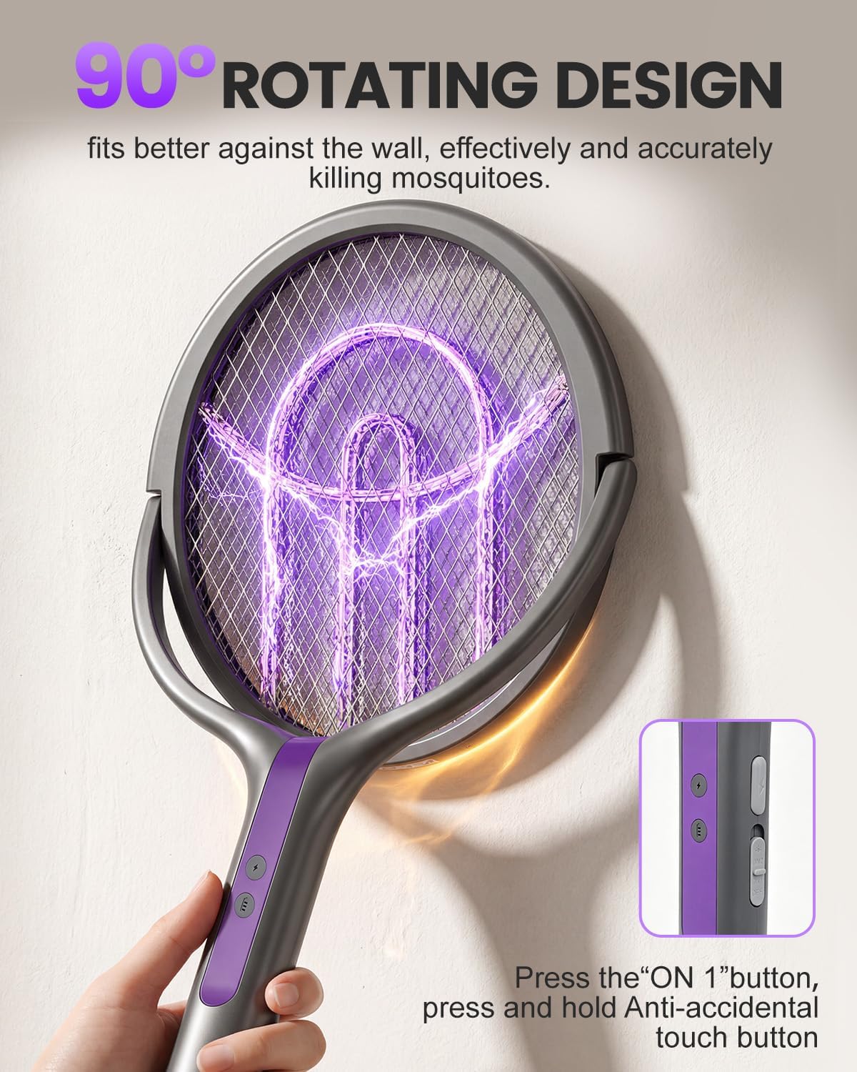 Thumbnail 2 de Molxss Rotating Head Electric Mosquito Swatter 4000V with Telescopic Extension