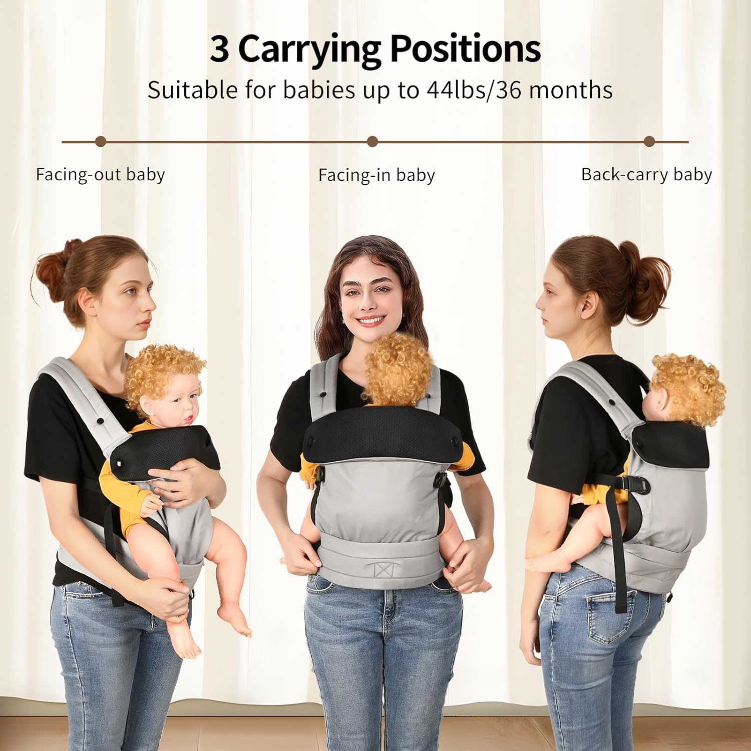 Thumbnail 6 de Tuocal Baby Carrier – Ergonomic Cotton Sling for 3–36 Months (8–44lbs), Grey