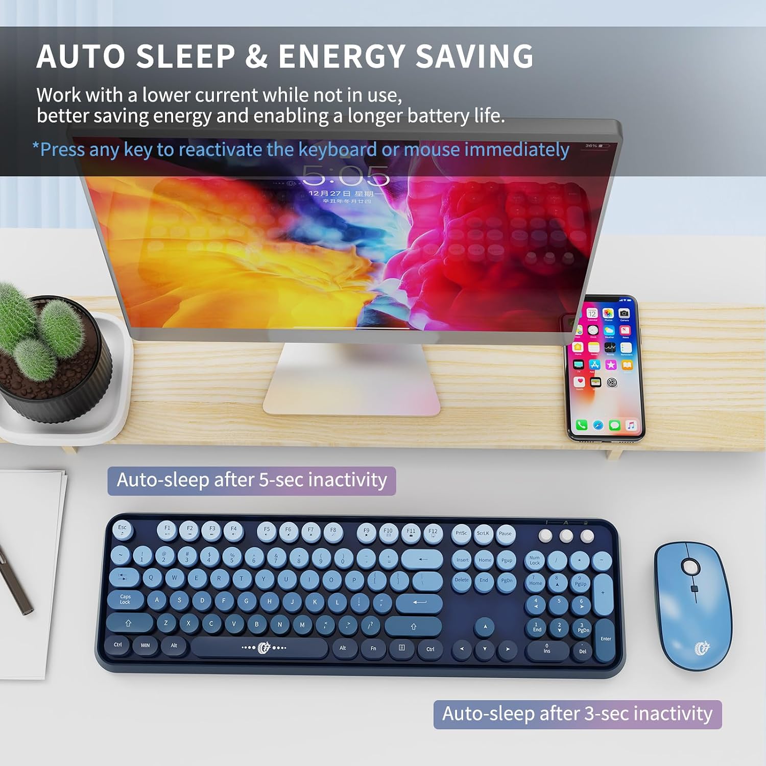 Detalle de FOPETT Wireless Keyboard and Mouse Combo (2.4G) with 104-Key Retro Typewriter Style Keys