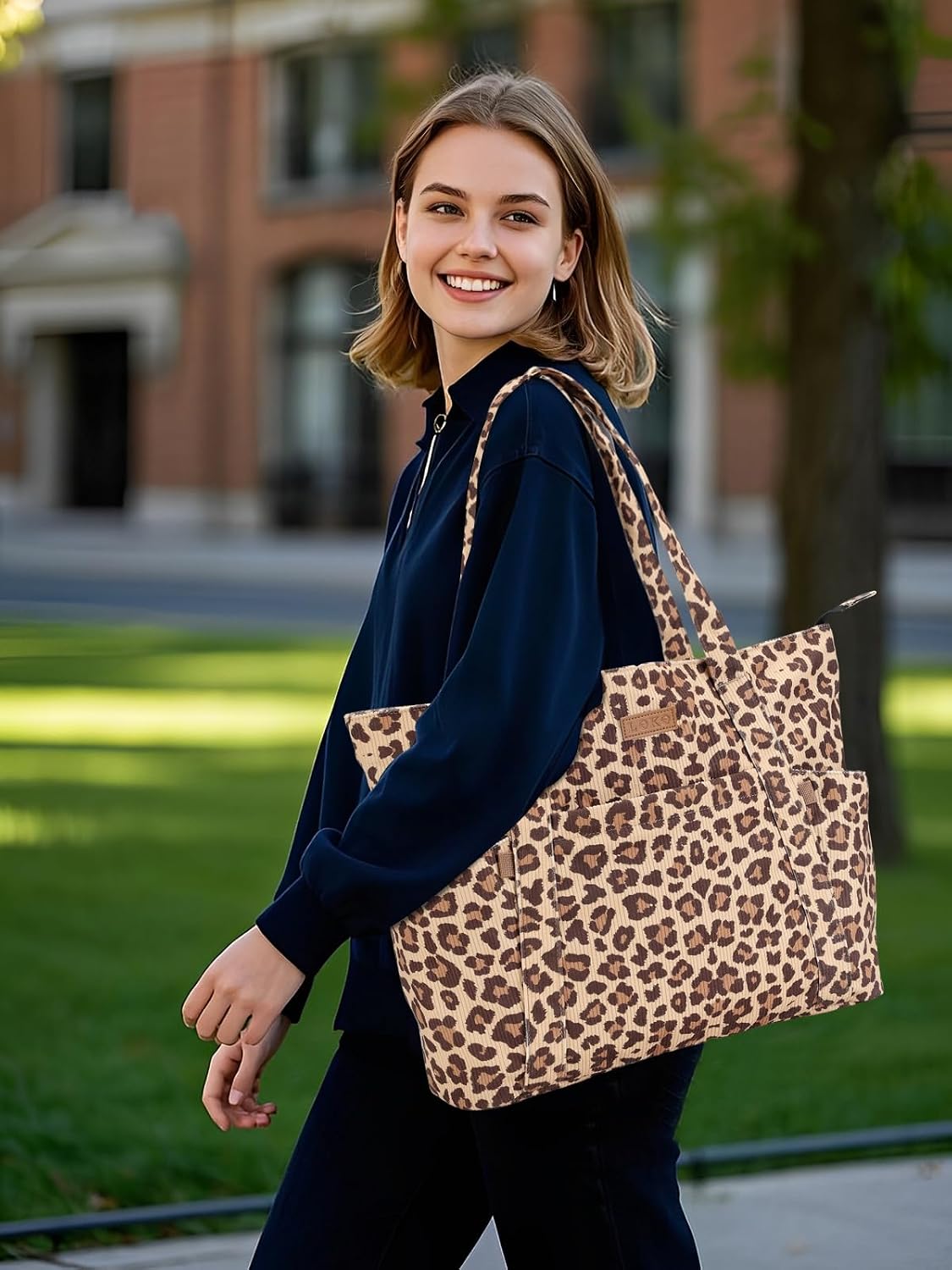 Thumbnail 1 de Lekespring Cord Tasche Damen – große Tote Bag mit Reißverschluss und Laptopfach bis 15,6 Zoll