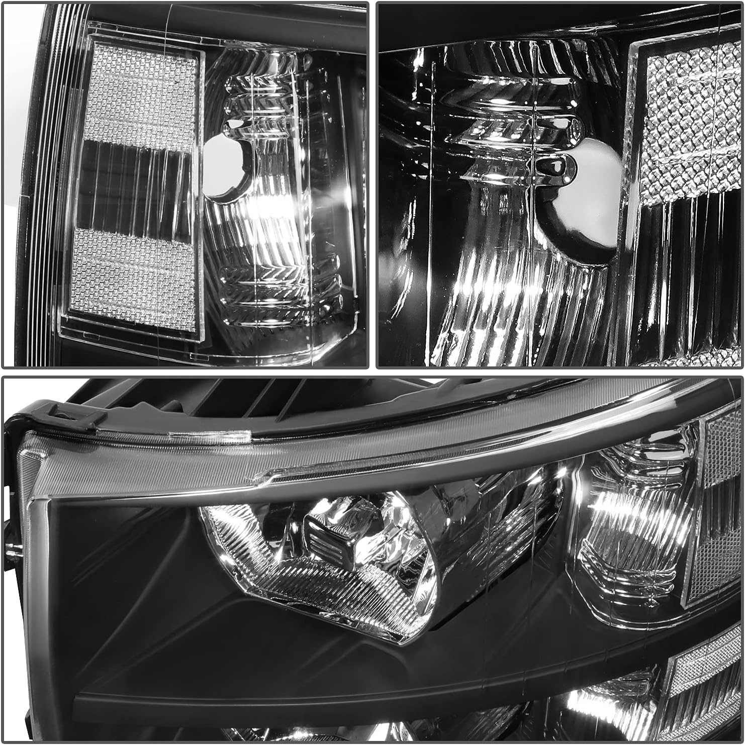 Detalle 2 de DNA Motoring HL-OH-CSIL07-BK-CL1 Headlights for Silverado