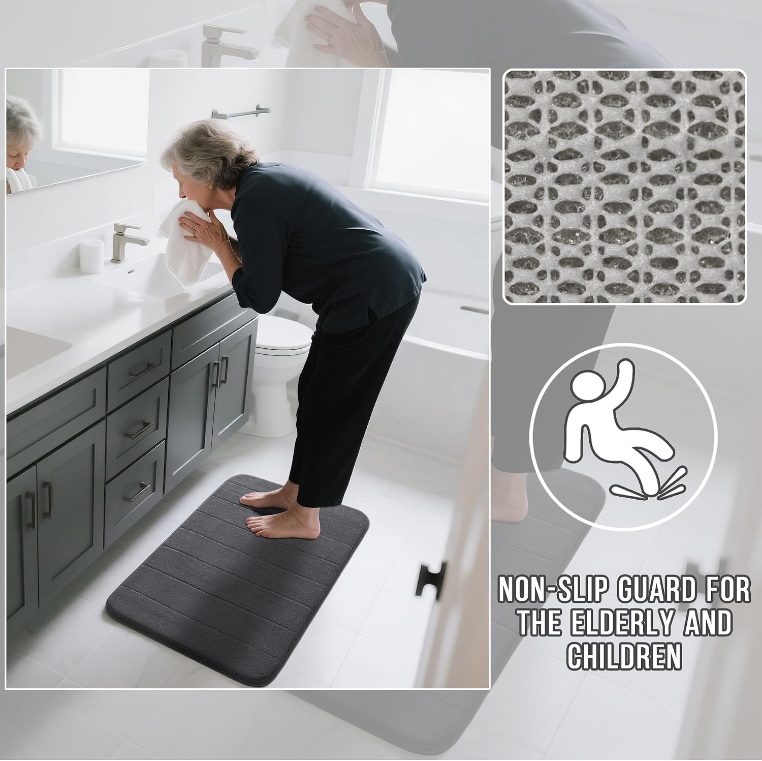 Thumbnail 4 de Yimobra 3-Piece Memory Foam Bath Mat Set, Dark Gray