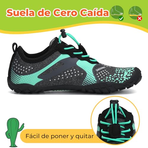 Detalle de SAGUARO Barefoot Zapatillas Niño Minimalistas — Zapatillas de deporte para niños, suela antideslizante y diseño de cinco dedos, Verdes, Gr.31