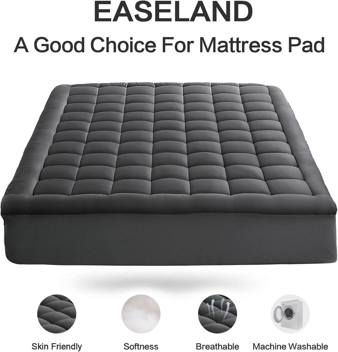 Detalle 2 de EASELAND King Mattress Pad with Pillow-Top, Deep Pocket 21", Soft Down Alternative Microfiber