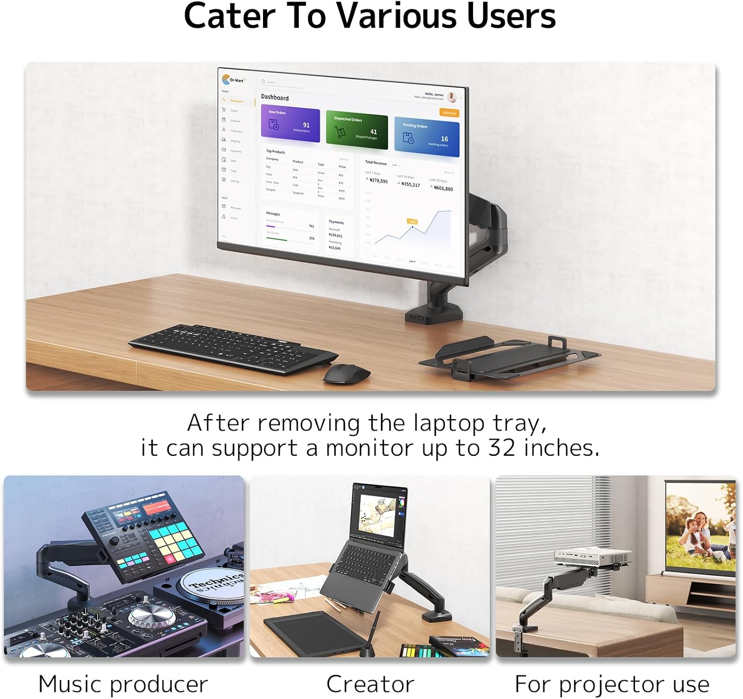 Detalle 2 de STANDOPIA 2-in-1 Laptop-Halterung & Monitor-Ständer für Schreibtisch bis 9 kg, VESA 75/100 mm