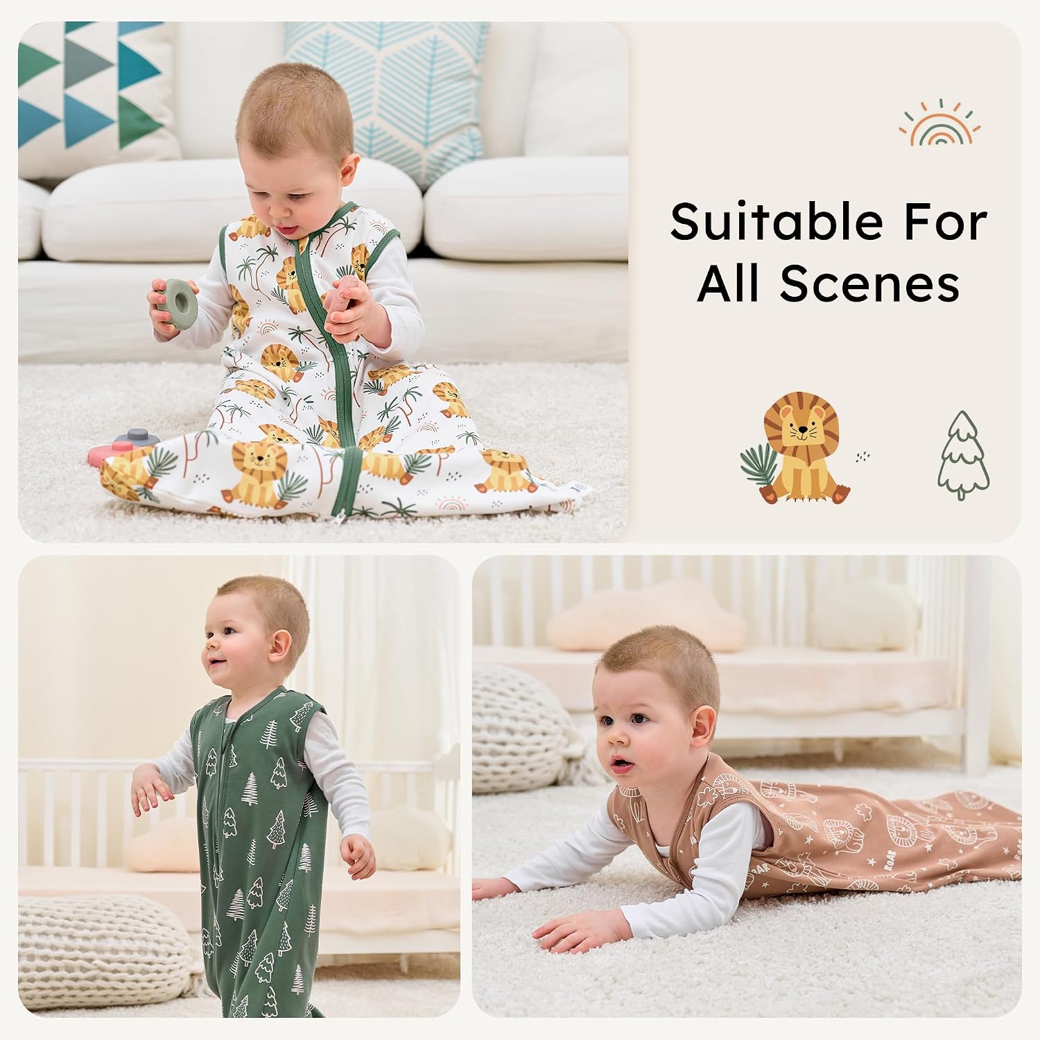Thumbnail 6 de FIEMOL Baby Sleeping Bag 0-6 Months 0.5 Tog – Cotton Sleep Sack (3 Pack) for Newborns 58-66cm, Brown Lion