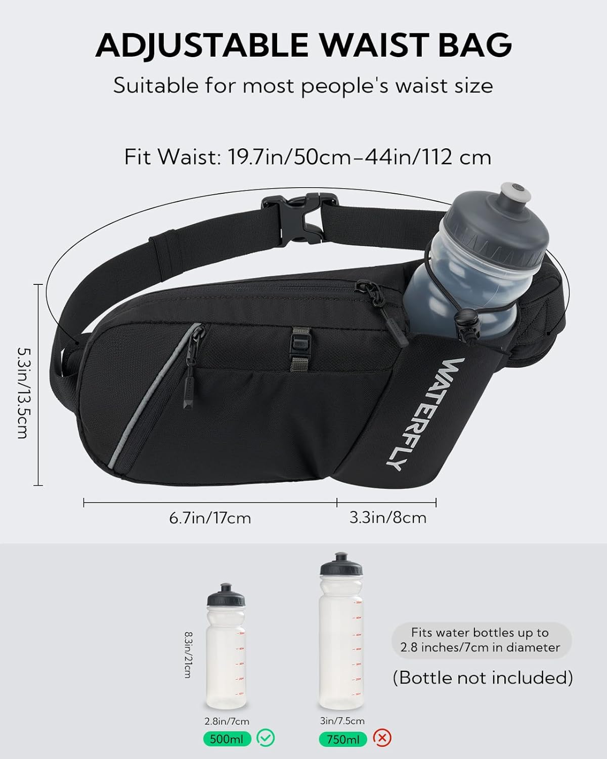 Thumbnail 4 de Waterfly Bum Bag Waist Pack with Water Bottle Holder – Ultra Light Fanny Pack (16–18 oz Capacity) for Running, Hiking and Travel