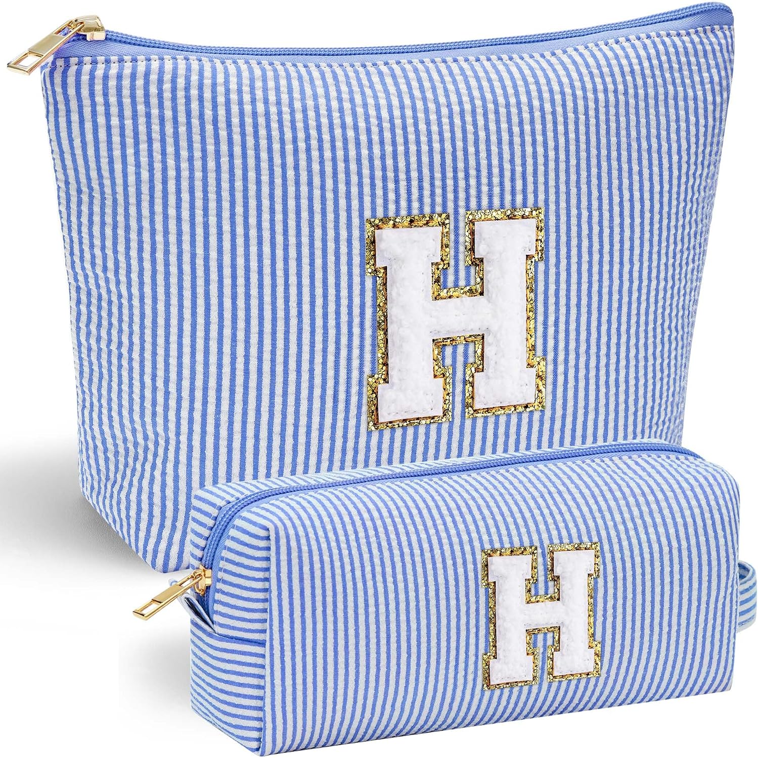Detalle de Parima personalisierte Kosmetiktasche Set – Große und kleine Tasche mit Initialen in Blau/Lila