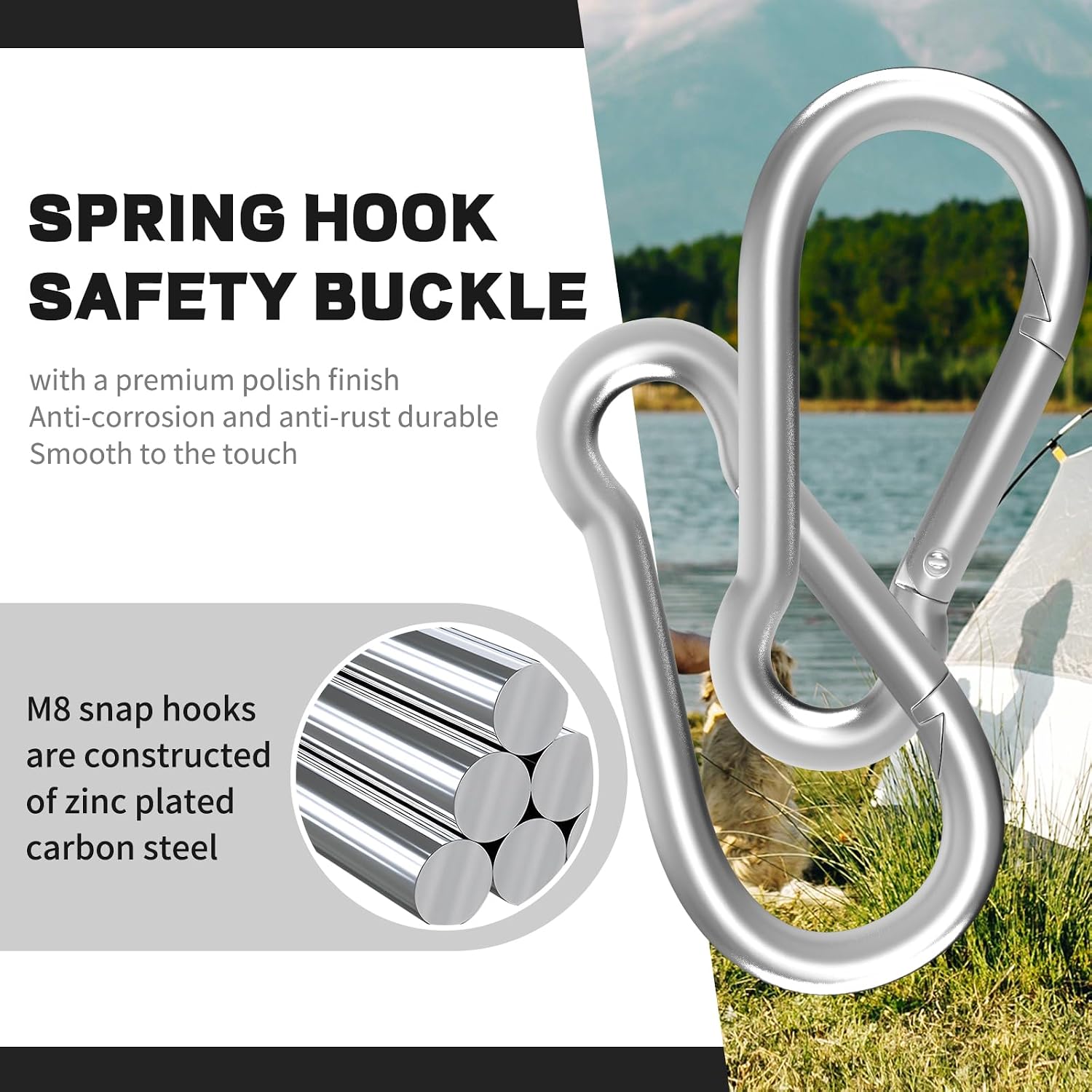 Thumbnail 2 de High-PQ Silver Spring Snap Hook Carabiner (M4, Galvanised Steel) with 50kg Capacity – 4cm, 200 Pack