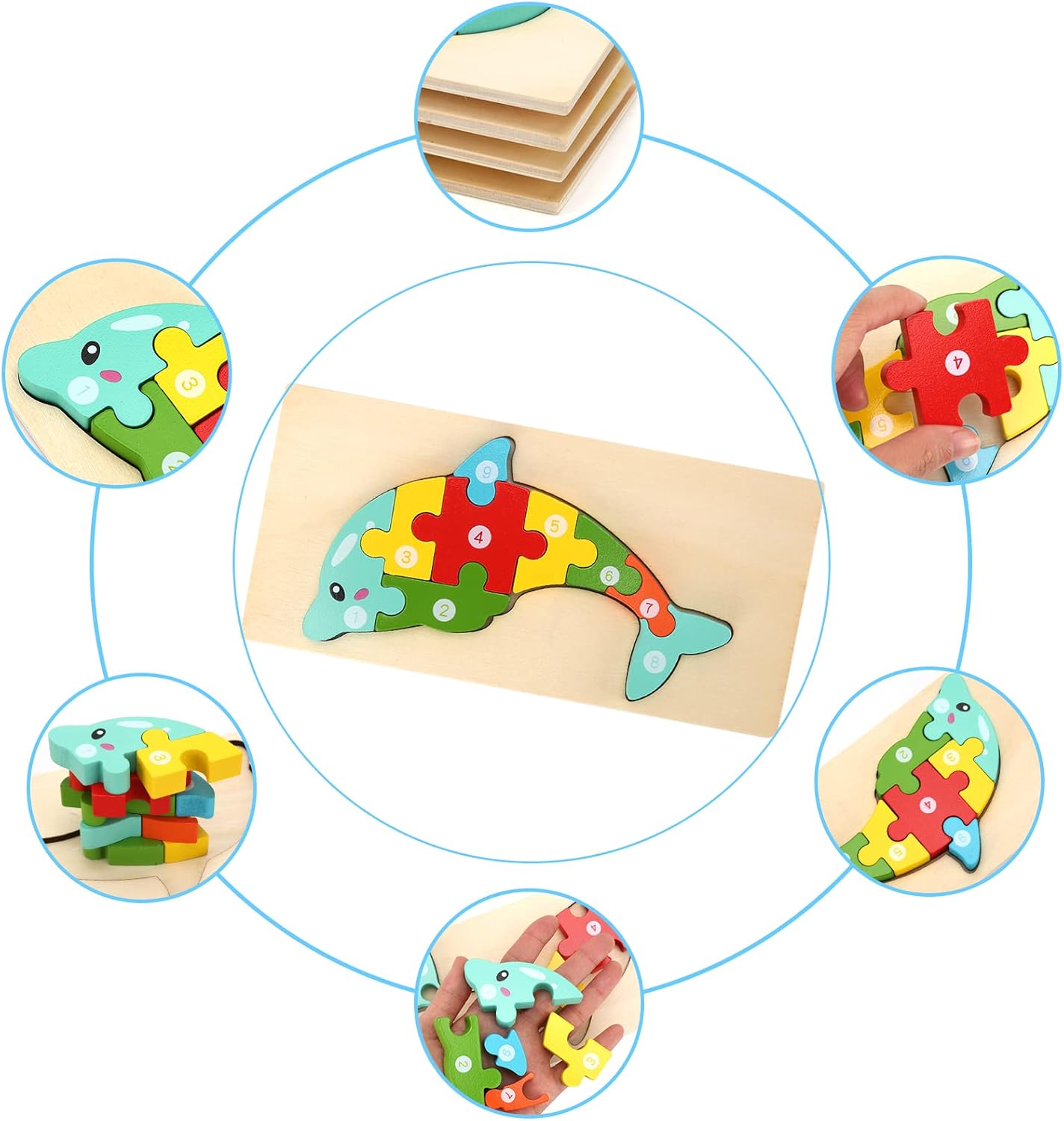 Detalle de Holzpuzzle für Kleinkinder 1–3 Jahre, Montessori-Spielzeug 4er-Pack