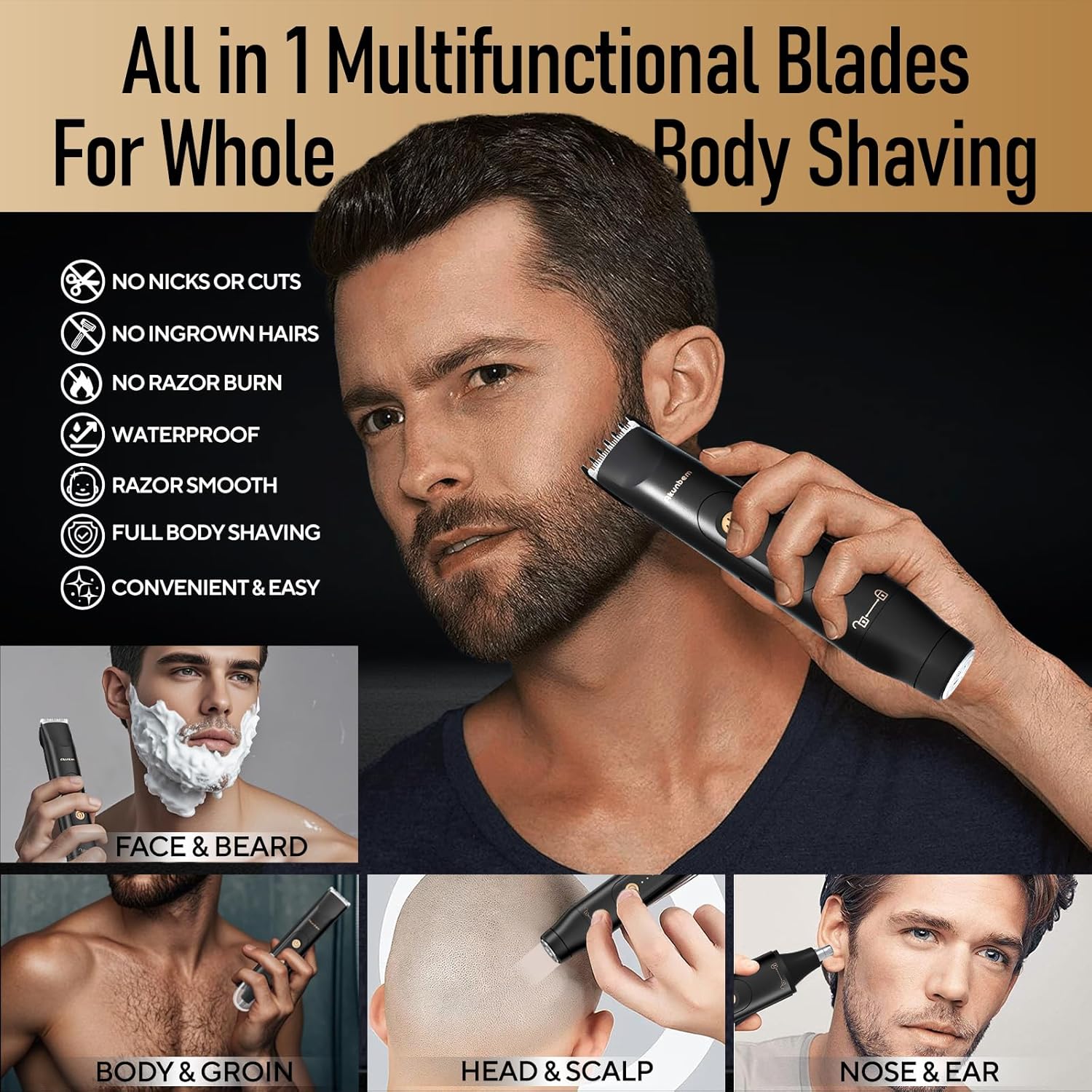 Thumbnail 2 de Akunbem Groin & Body Hair Trimmer for Women and Men: IPX7, Dual-Head Waterproof Shaver