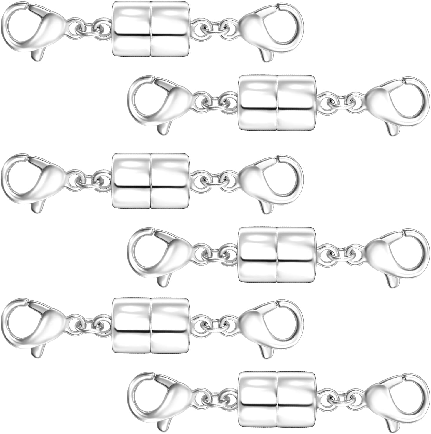 OHINGLT 6Y Magnetic Necklace Clasps, 6-Piece Silver Double Lobster Clasp Set