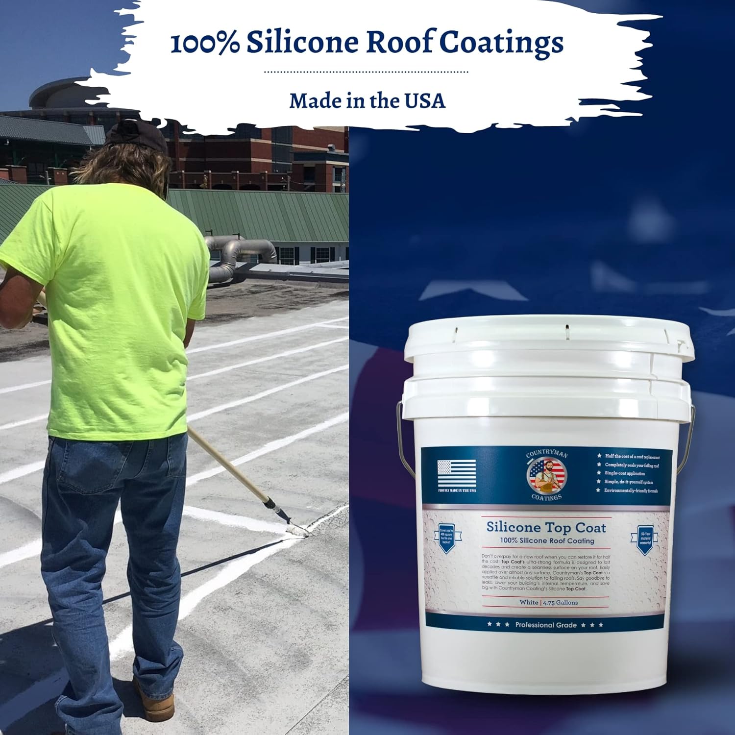 Detalle 2 de Countryman Coatings 100% Silicone Roof Coating (White) for RVs, Campers & Flat Roofs, 4.75 Gallon