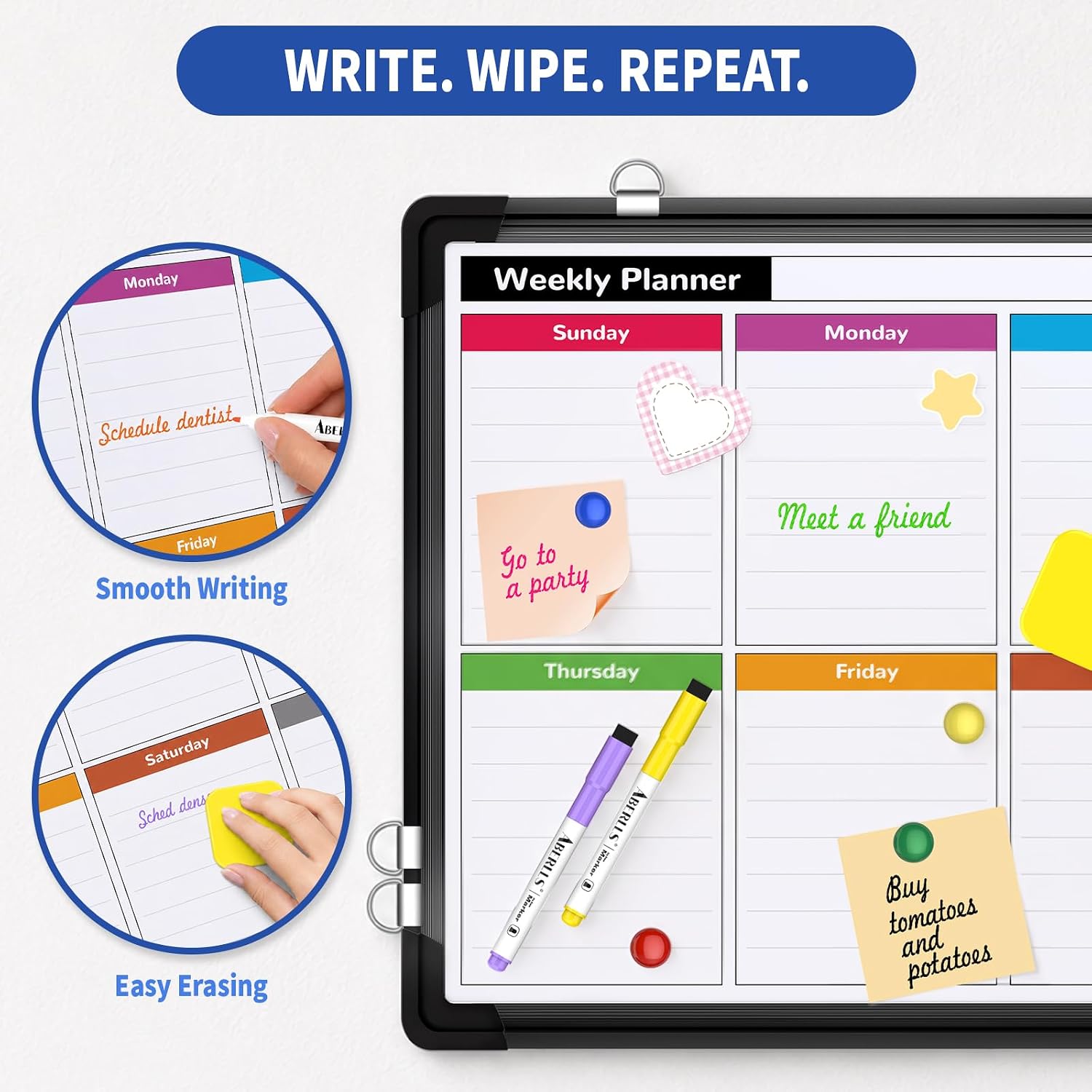 Detalle de ABERLLS 16" x 12" Double-Sided Weekly Magnetic Whiteboard