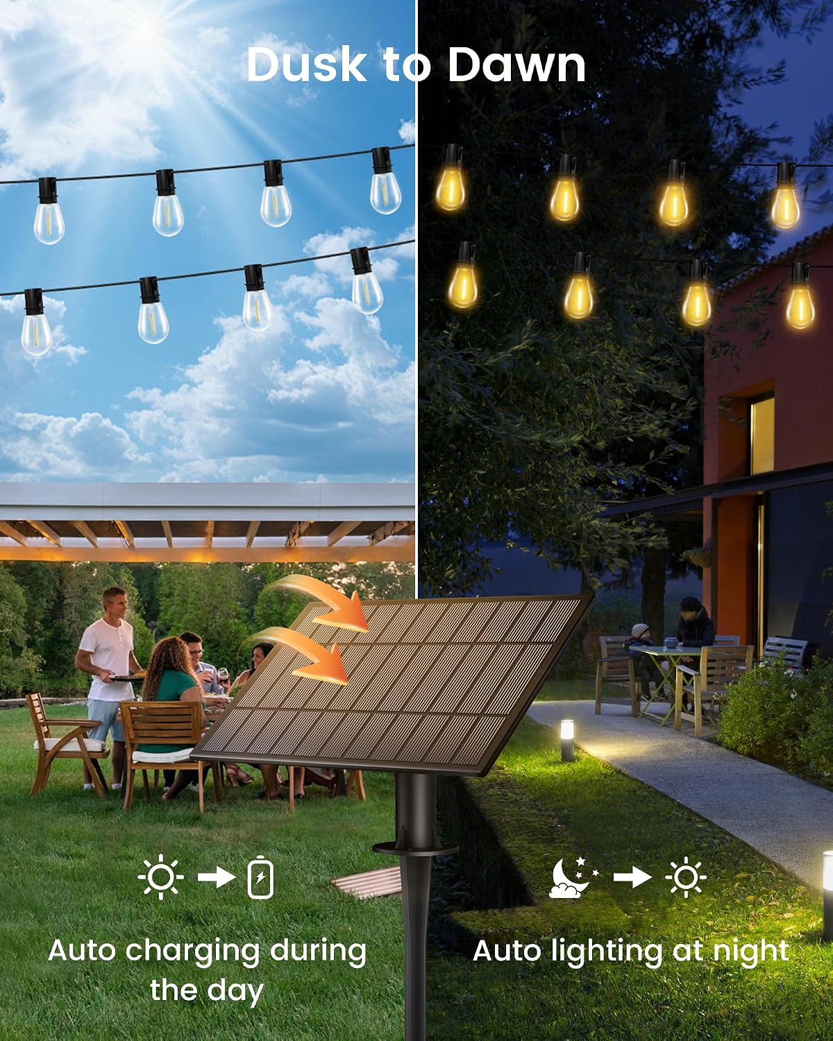 Detalle de Torkase YGM-S14-15S Solar String Lights, 50 ft, 16 Shatterproof LED Bulbs