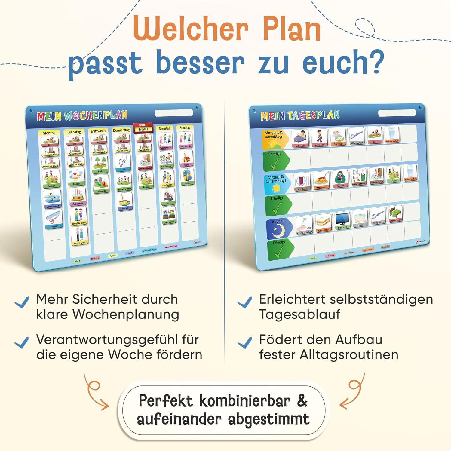 Thumbnail 6 de LIKARTO Routine Planer Kinder (Montessori) mit Magnettafel – für mehr Struktur im Alltag, klassisches Design