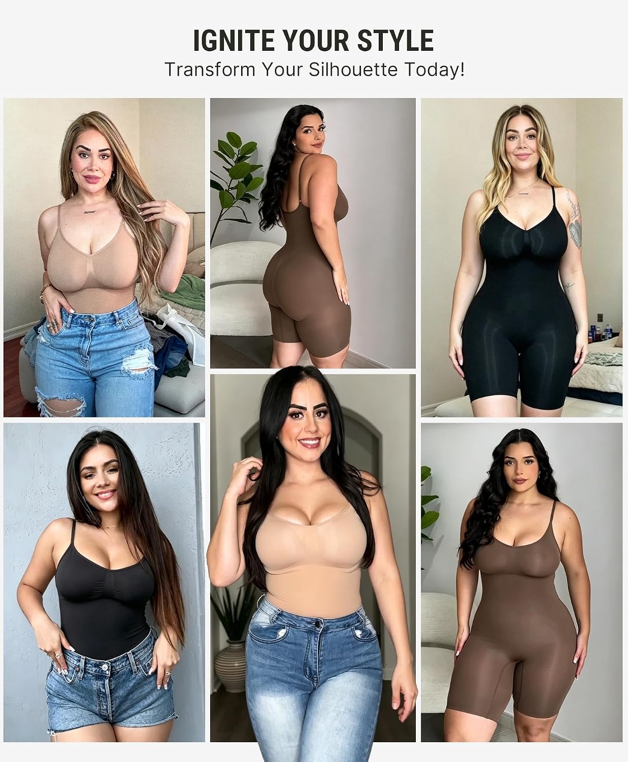 Detalle 1 de FeelinGirl MT200277 Seamless Mid-Thigh Shapewear Bodysuit with Open Crotch