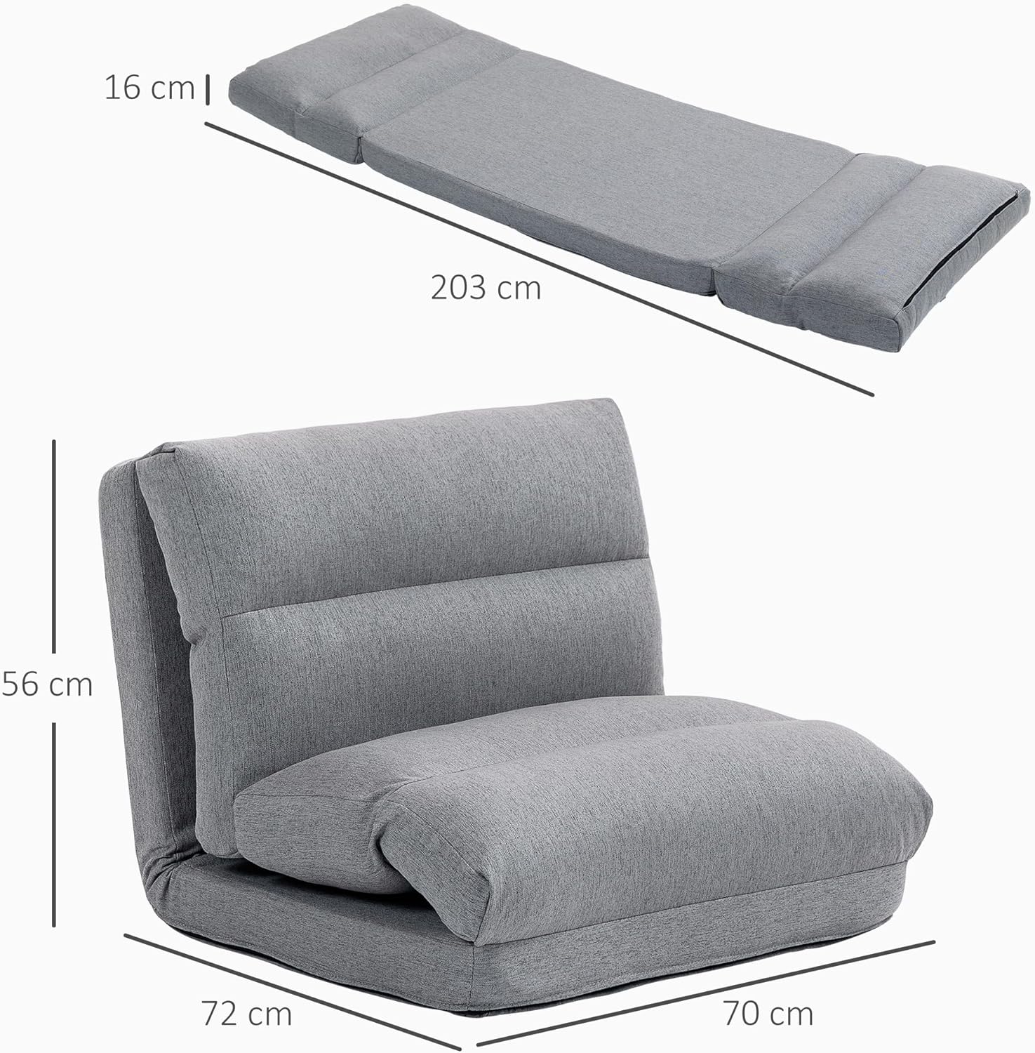 Thumbnail 2 de HOMCOM Canapé Paresseux chauffeuse 1 place – Fauteuil convertible en lit gris