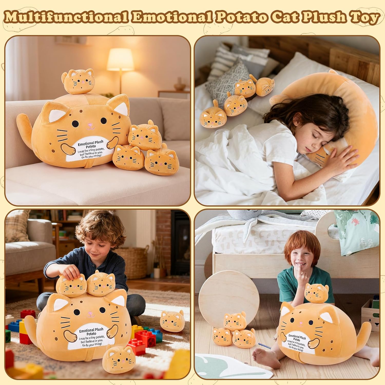 Thumbnail 6 de Auspicious Beginning 5pcs Stuffed Cat Plush – Emotional Support Potato Style Set