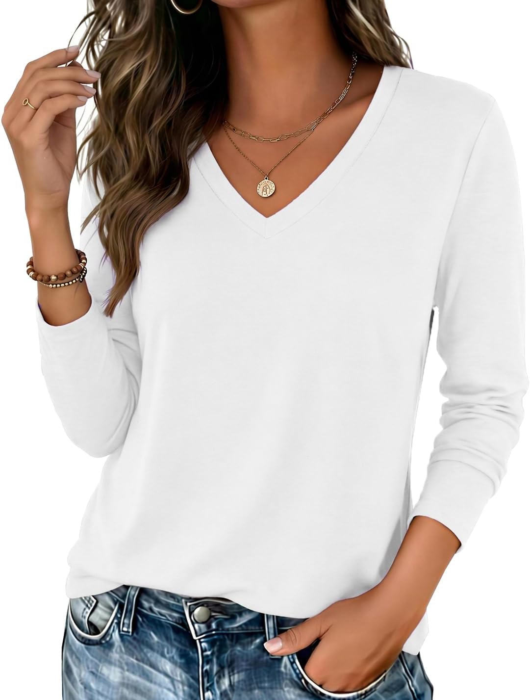 Detalle de Zeagoo Womens Long Sleeve V-Neck Basic Tee Tops: Dressy Casual Work Blouses for All Seasons